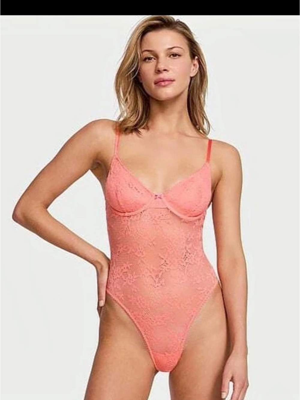 Victoria's Secret Tease Lace Demi Bodysuit Lace Bodysuit in Pink XXL NWT